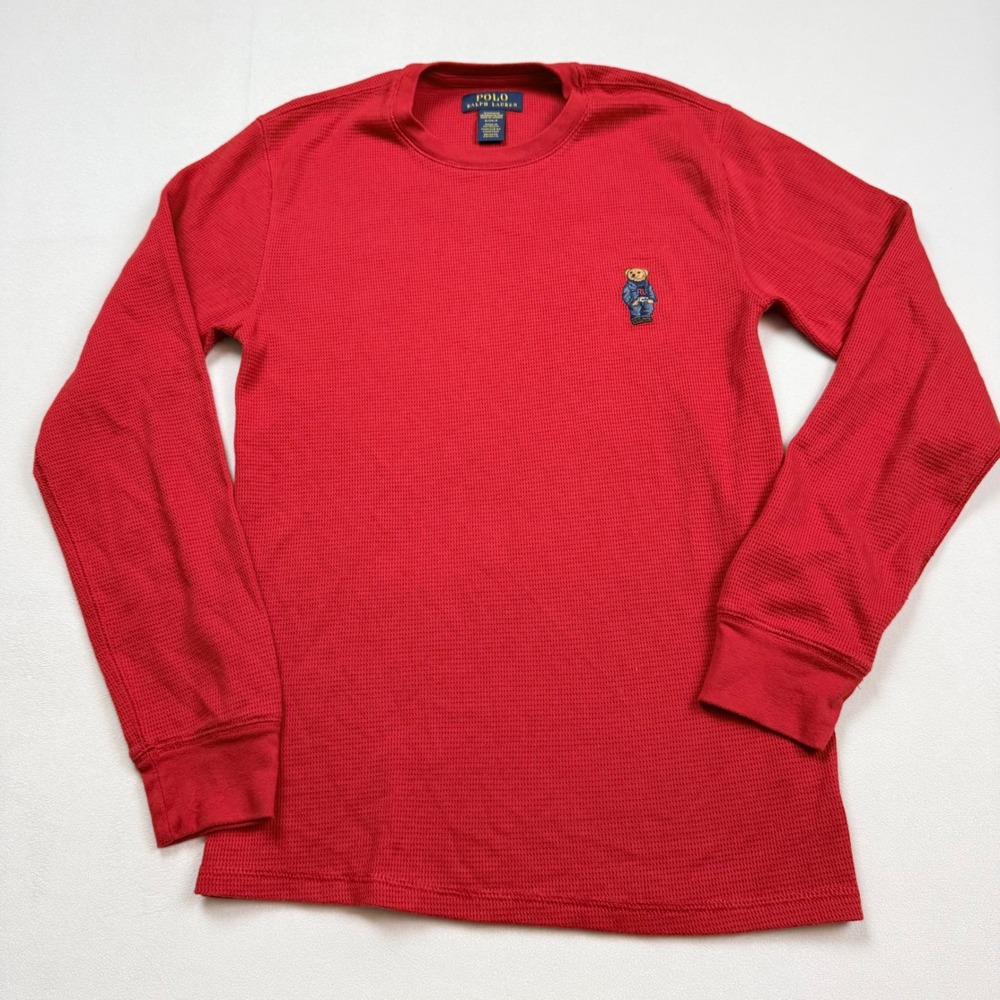 Polo Ralph Lauren‎ Mens Small Red Waffle Knit Polo Bear Thermal Sleepwear Shirt